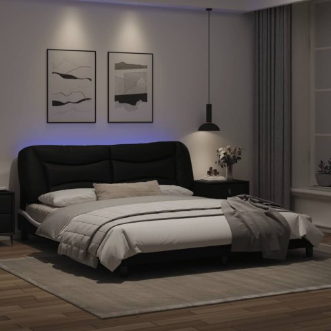 Rama łóżka z LED, czarno-biała, 180x200 cm, sztuczna skóra