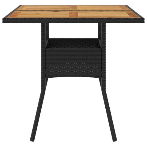 Stół ogrodowy z akacjowym blatem, czarny, 80x80x75cm, rattan PE