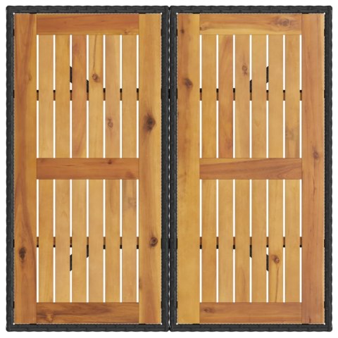 Stół ogrodowy z akacjowym blatem, czarny, 80x80x75cm, rattan PE