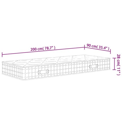 Materac kieszeniowy, twardość średnia plus, 90x200 cm