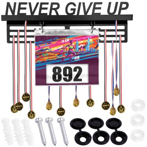 Wieszak na medale i numery startowe NEVER GIVE UP