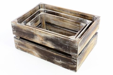 Drewniane skrzynki - zestaw 3 sztuk VINTAGE DIVERO kolor brązowy - 51 x 36 x 23 cm