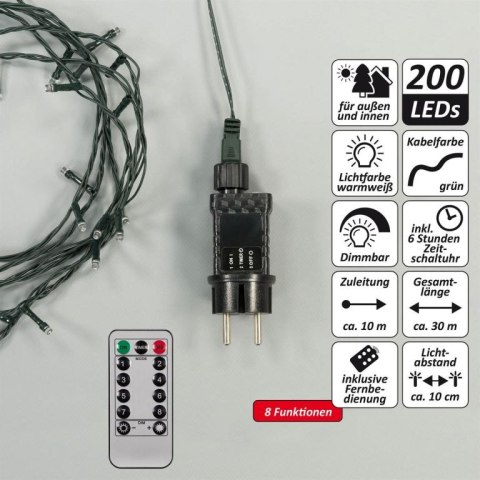 Nexos Łańcuch świąteczny, 200 diod LED, ciepła biel, zielony