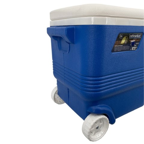 Lodówka turystyczna 45L z kółkami Kamai Coolbox pasywna na wkłady mrożące, niebieska z białą rączką