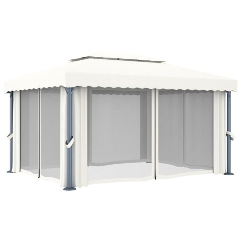 Altana z zasłonami i sznurem lampek LED, 4x3 m, kremowa