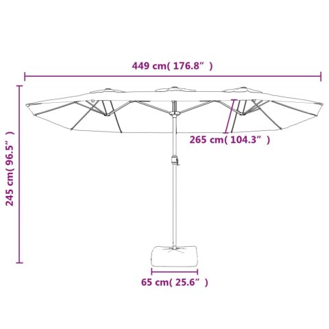 Podwójny parasol ogrodowy z LED, terakotowy, 449x245 cm