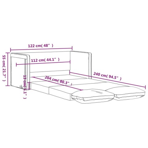 Sofa podłogowa 2-w-1, jasnoszara, 122x204x55 cm, aksamit