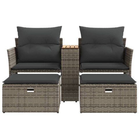 2-osobowa sofa ogrodowa z podnóżkami, szara, polirattan