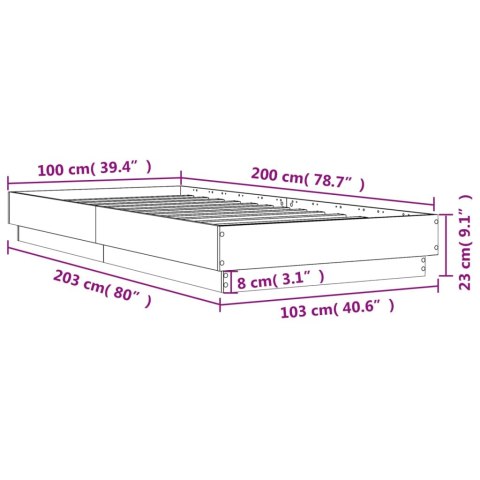 Rama łóżka z oświetleniem LED, dąb sonoma, 100x200 cm