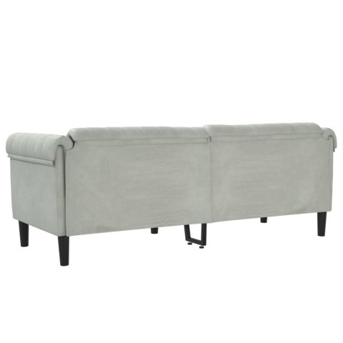 Sofa 3-osobowa, jasnoszara, tapicerowana aksamitem