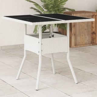 Stół ogrodowy ze szklanym blatem, biały 80x80x75 cm, polirattan