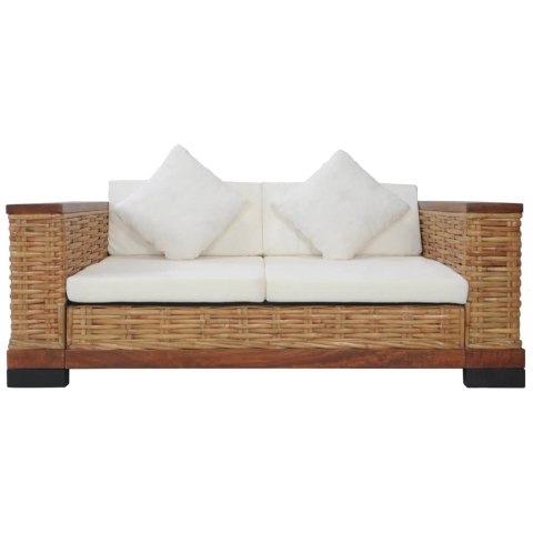 2-osobowa sofa z poduszkami, brązowa, naturalny rattan