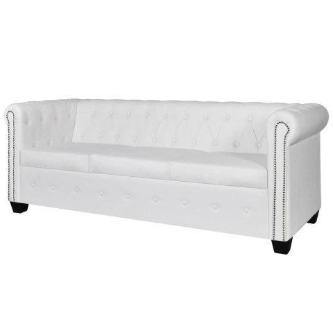 Zestaw sof typu Chesterfield: 2- i 3-osobowa, eko-skóra, białe