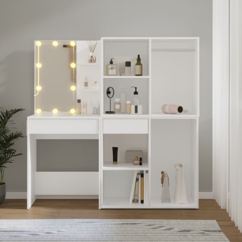 Toaletka z oświetleniem LED i 2 szafkami, biała