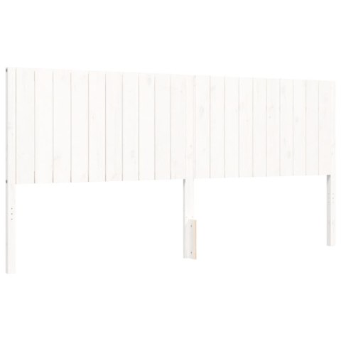 Rama łóżka z wezgłowiem, biała, 200x200 cm, lite drewno
