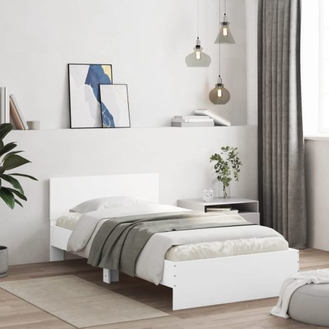 Rama łóżka z wezgłowiem i LED, biała, 100x200 cm