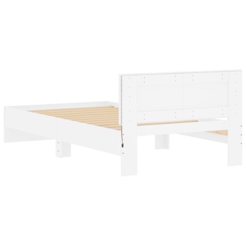 Rama łóżka z wezgłowiem i LED, biała, 100x200 cm