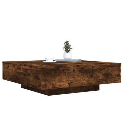 Stolik kawowy z LED, przydymiony dąb, 100x100x31 cm