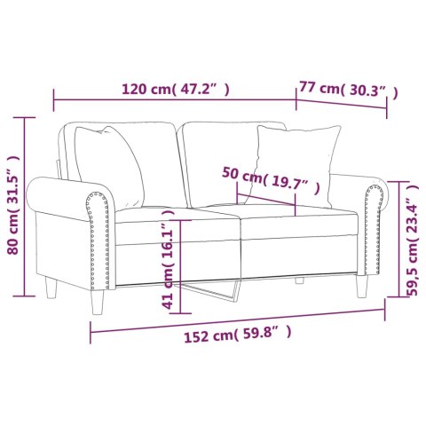 2-osobowa sofa z poduszkami, żółta, 120 cm, aksamit