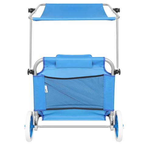 LEŻAK SKŁADANY PLAŻOWY Z DASZKIEM NA KÓŁKACH 112x62x60-90CM NIEBIESKI