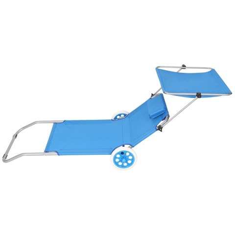 LEŻAK SKŁADANY PLAŻOWY Z DASZKIEM NA KÓŁKACH 112x62x60-90CM NIEBIESKI
