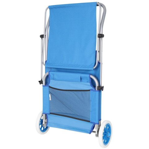 LEŻAK SKŁADANY PLAŻOWY Z DASZKIEM NA KÓŁKACH 112x62x60-90CM NIEBIESKI