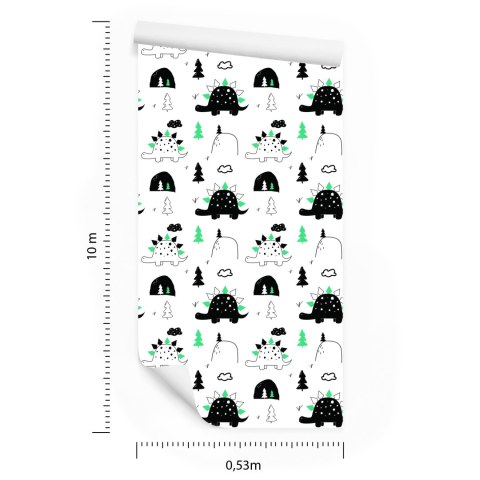 Tapeta Do Pokoju Dziecka Dinozaury, Drzewa, Chmury