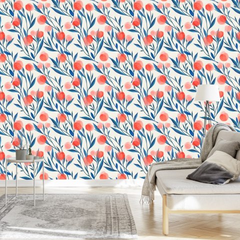 Tapeta Kolorowe Retro Kwiaty I Liście