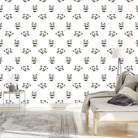 Tapeta Pandy Z Kwiatami