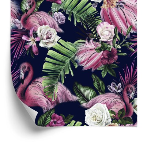 Tapeta Ścienna Do Salonu, Ptaki, Flamingi, Kwiaty