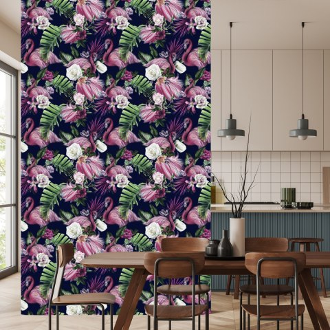 Tapeta Ścienna Do Salonu, Ptaki, Flamingi, Kwiaty