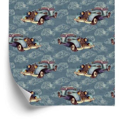 Tapeta Dla Dzieci - Starodawne Auta Malowane Akwarelą W Stylu Vintage