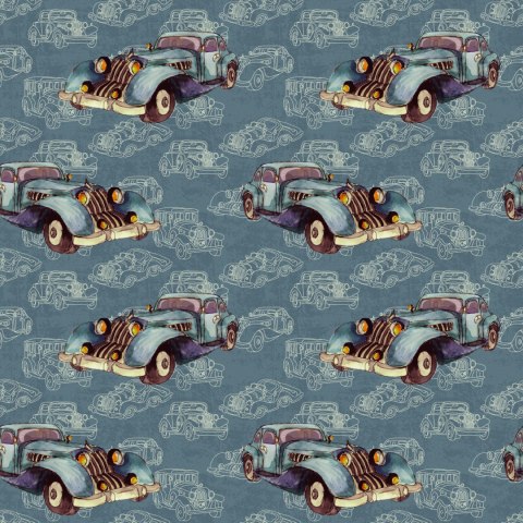 Tapeta Dla Dzieci - Starodawne Auta Malowane Akwarelą W Stylu Vintage