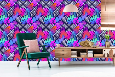 Tapeta Liście Na Wzorach Geometrycznych