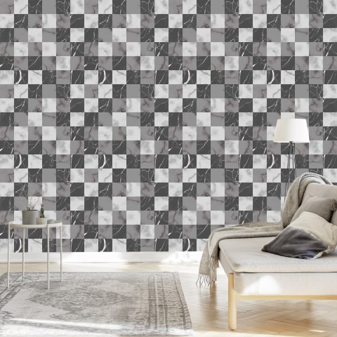 Tapeta Modernistyczna Szara Krata Na Wzór Marmuru