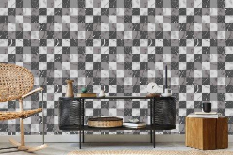 Tapeta Modernistyczna Szara Krata Na Wzór Marmuru