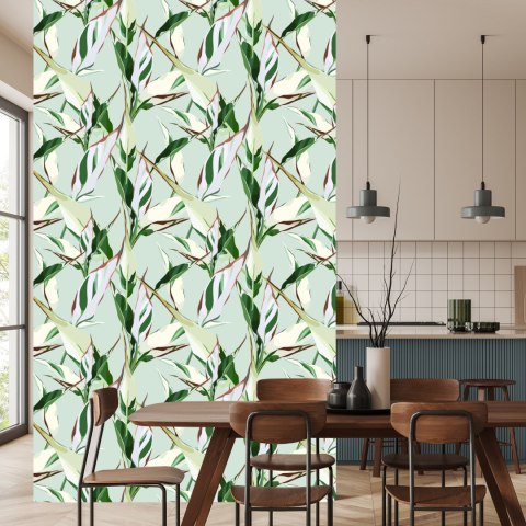 Tapeta W Stylu Retro Wzory Liście Natura