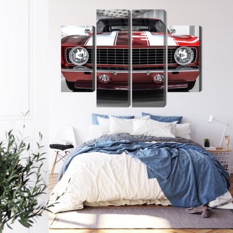 Obraz Wieloczęściowy Czerwony Muscle Car W Garażu
