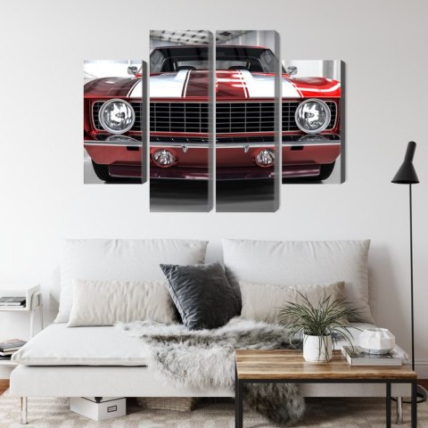 Obraz Wieloczęściowy Czerwony Muscle Car W Garażu