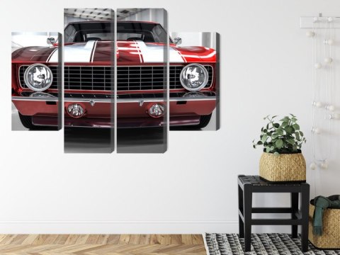 Obraz Wieloczęściowy Czerwony Muscle Car W Garażu