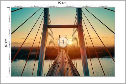 Fototapeta Beautiful Panoramic Aerial Drone View To Cable-Stayed Siekierkowski Bridge Over The Vistula River And Warsaw City Sky