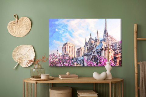 Obraz Na Płótnie Katedra Notre Dame Pośród Kwiatów
