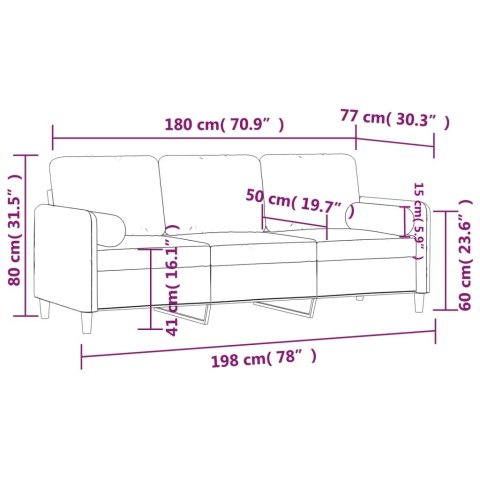3-osobowa sofa z poduszkami, różowa, 180 cm, aksamit
