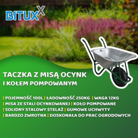 Mocna Taczka Uniwersalna do ogrodu/na budowe 100L Ocynkowana misa ładowność do 250kg