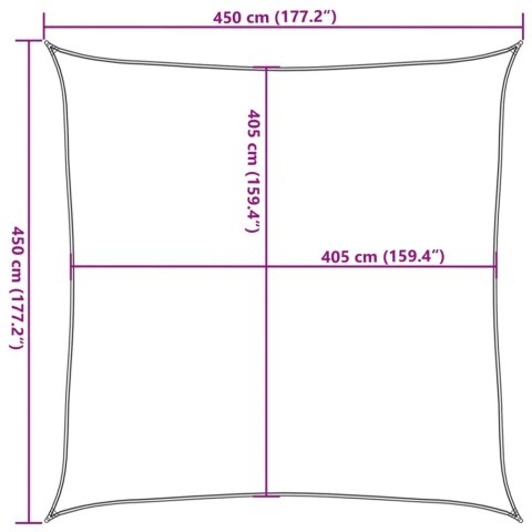 Żagiel przeciwsłoneczny, 160 g/m², czarny, 4,5x4,5 m, HDPE