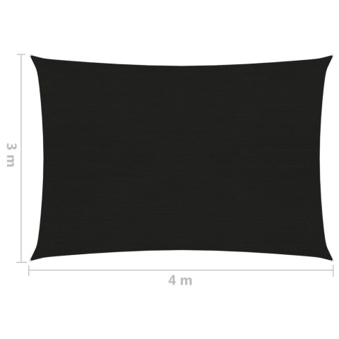 Żagiel przeciwsłoneczny, 160 g/m², czarny, 3x4 m, HDPE