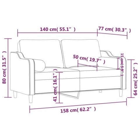2-osobowa sofa z poduszkami, kolor taupe, 140 cm, tkanina