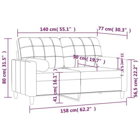 2-osobowa sofa z poduszkami, taupe, 140 cm, tkanina