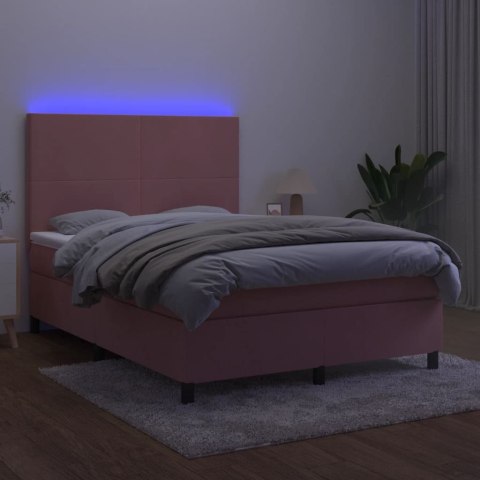 Łóżko kontynentalne z materacem i LED, różowy aksamit 140x200cm
