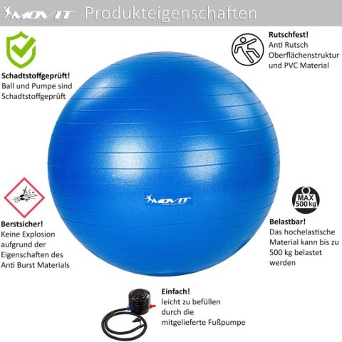 MOVIT Piłka gimnastyczna z pompką, 65 cm, szara